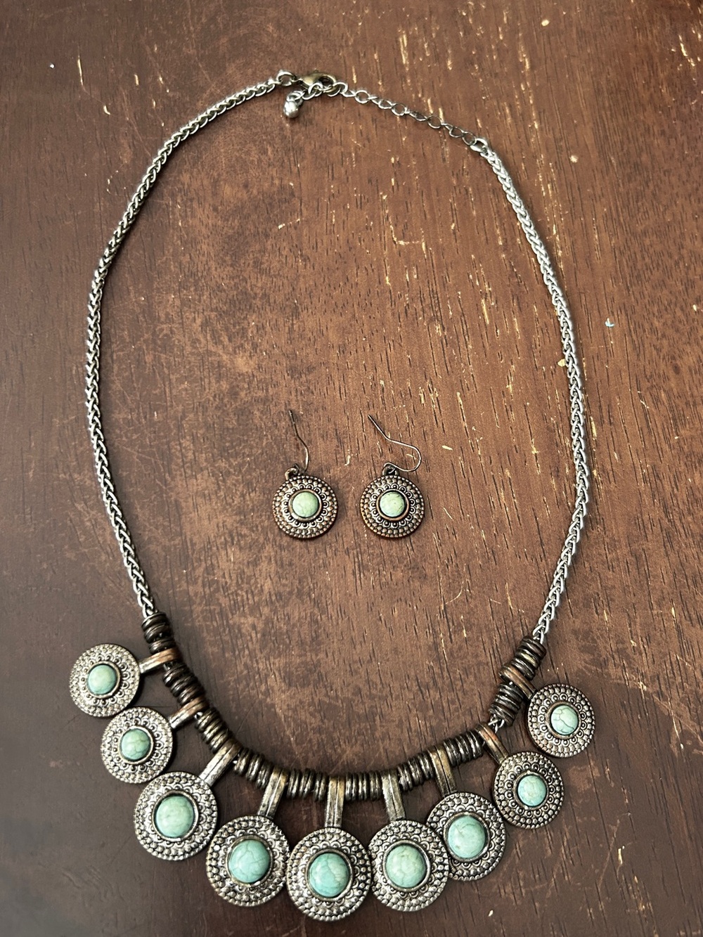 Turquoise-Accent Silver Tone Statement Necklace & Earrings Set